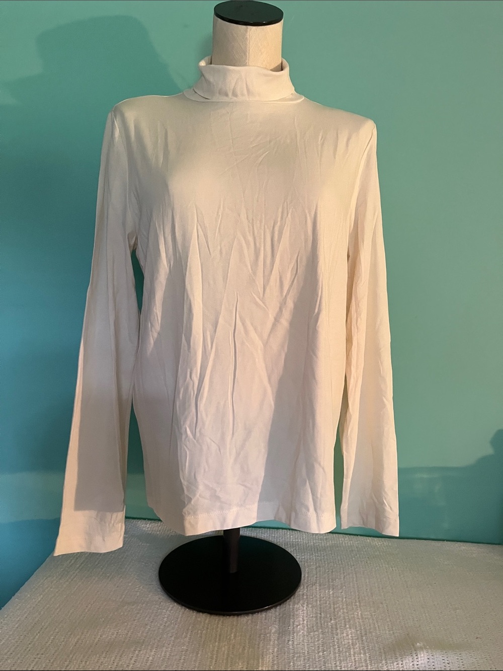 LOFT Cream Long-Sleeve Mock Neck Tee
